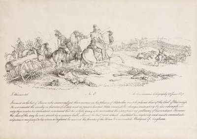 The Earl of Uxbridge Leading a Charge of Cavalry at the Battle of Waterloo, His Right Leg Has Just Been Struck by a Cannon Ball, Lithograph by R. Ackermann by John Augustus Atkinson